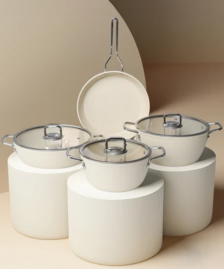 Açelya 7 Parça Granit Tencere Takımı Beyaz