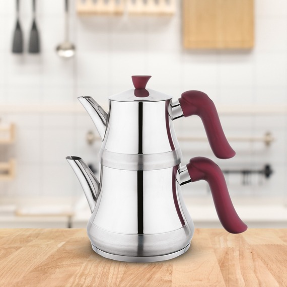 Lale Orta Boy Çaydanlık- Bordo - 1