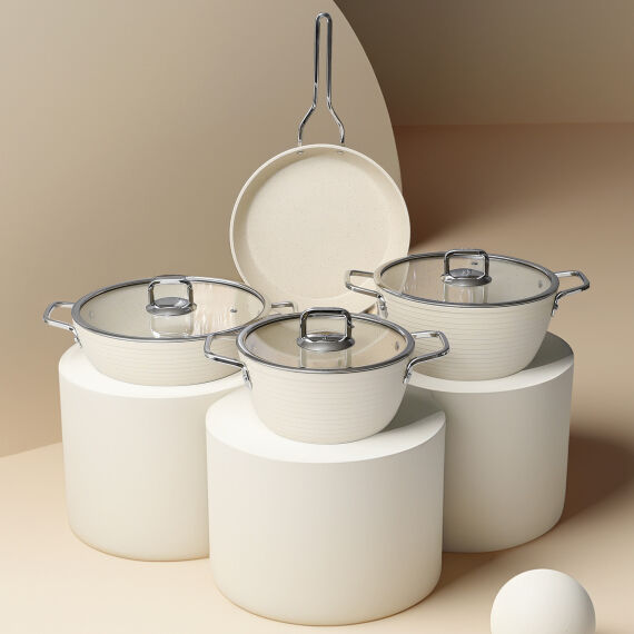 Açelya 7 Parça Granit Tencere Takımı Beyaz - 1