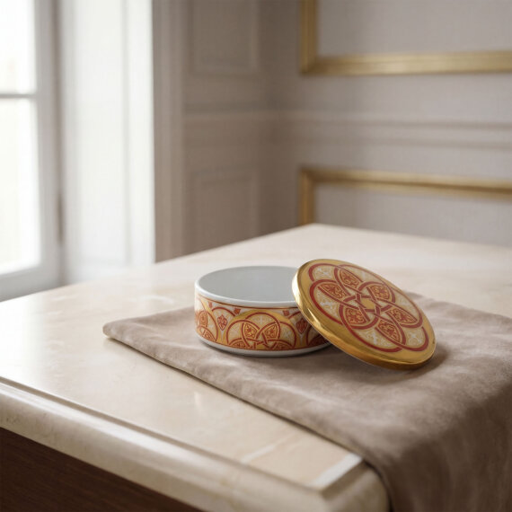 Özel Tasarım El Dekoru Altın Yaldızlı Kapaklı Porselen Mumluk & Dekoratif Kutu 12 Cm - 2