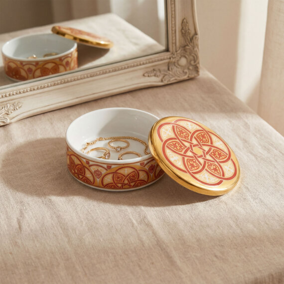 Özel Tasarım El Dekoru Altın Yaldızlı Kapaklı Porselen Mumluk & Dekoratif Kutu 12 Cm - 4