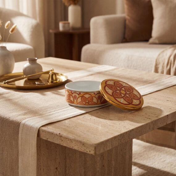 Özel Tasarım El Dekoru Altın Yaldızlı Kapaklı Porselen Mumluk & Dekoratif Kutu 12 Cm - 5