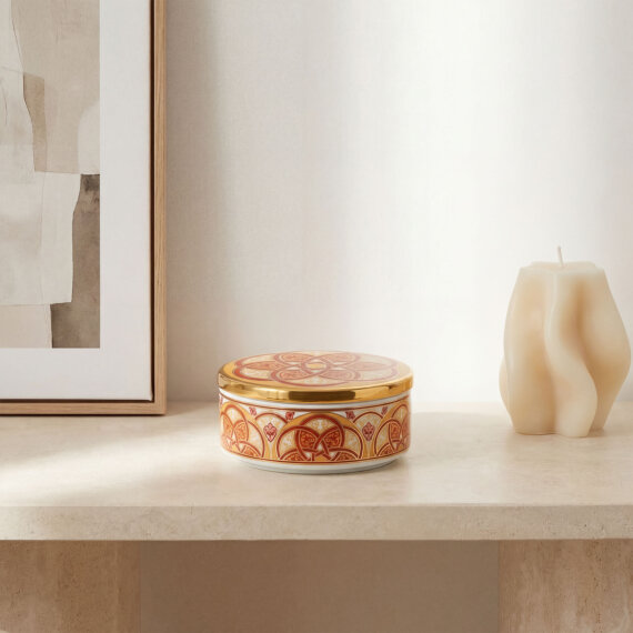 Özel Tasarım El Dekoru Altın Yaldızlı Kapaklı Porselen Mumluk & Dekoratif Kutu 12 Cm - 7