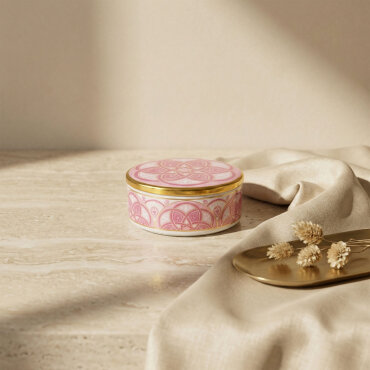 Özel Tasarım Hand Made Altın Yaldızlı Kapaklı Porselen Mumluk & Dekoratif Kutu 12 Cm - GÜRAL PORSELEN