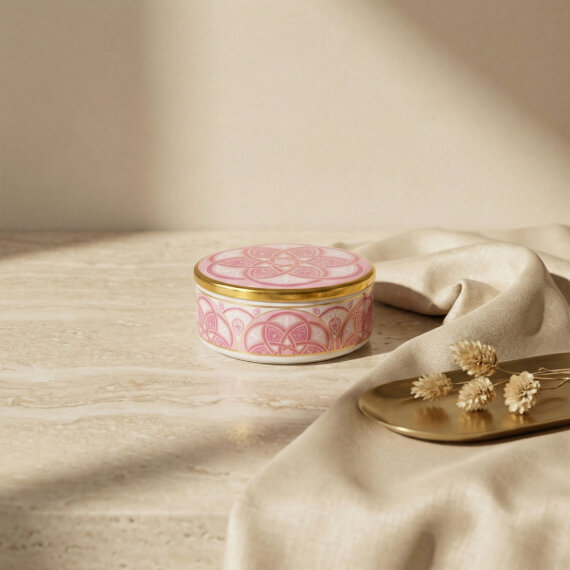 Özel Tasarım Hand Made Altın Yaldızlı Kapaklı Porselen Mumluk & Dekoratif Kutu 12 Cm - 1