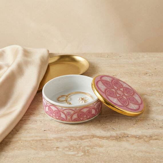 Özel Tasarım El Dekoru Altın Yaldızlı Kapaklı Porselen Mumluk & Dekoratif Kutu 12 Cm - 1