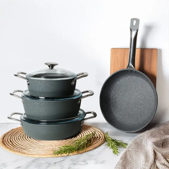 Antoryum 7 Parça Granit Tencere Takımı Gri - 3