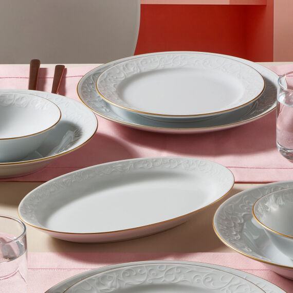 Bahar Dalı 25 Cm Kayık Tabak Mat Altın Yaldız - 1