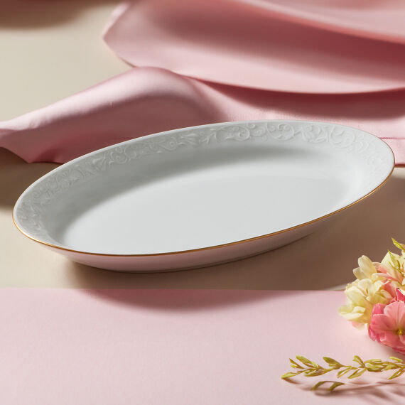 Bahar Dalı 25 Cm Kayık Tabak Mat Altın Yaldız - 2