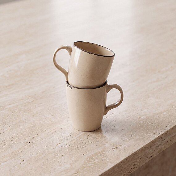 Barista Bej Mat Porselen Kupa Bardak Seti 2'li - 4
