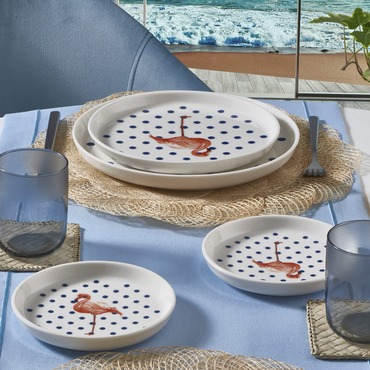 GÜRAL PORSELEN - BİLBAO 6 PARÇA 21 cm BONE PASTA TAKIMI FLAMİNGO