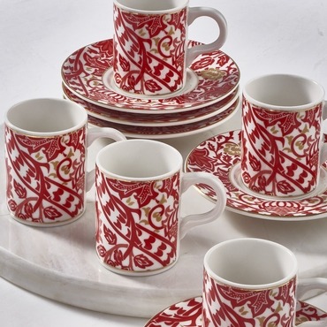 GÜRAL PORSELEN - CAMELIA 12 PARÇA 6 KİŞİLİK BONE TÜRK KAHVESİ FİNCAN TAKIMI - 5625