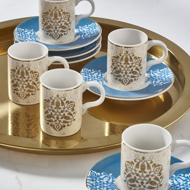 GÜRAL PORSELEN - CAMELIA 12 PARÇA 6 KİŞİLİK BONE TÜRK KAHVESİ FİNCAN TAKIMI - 6158