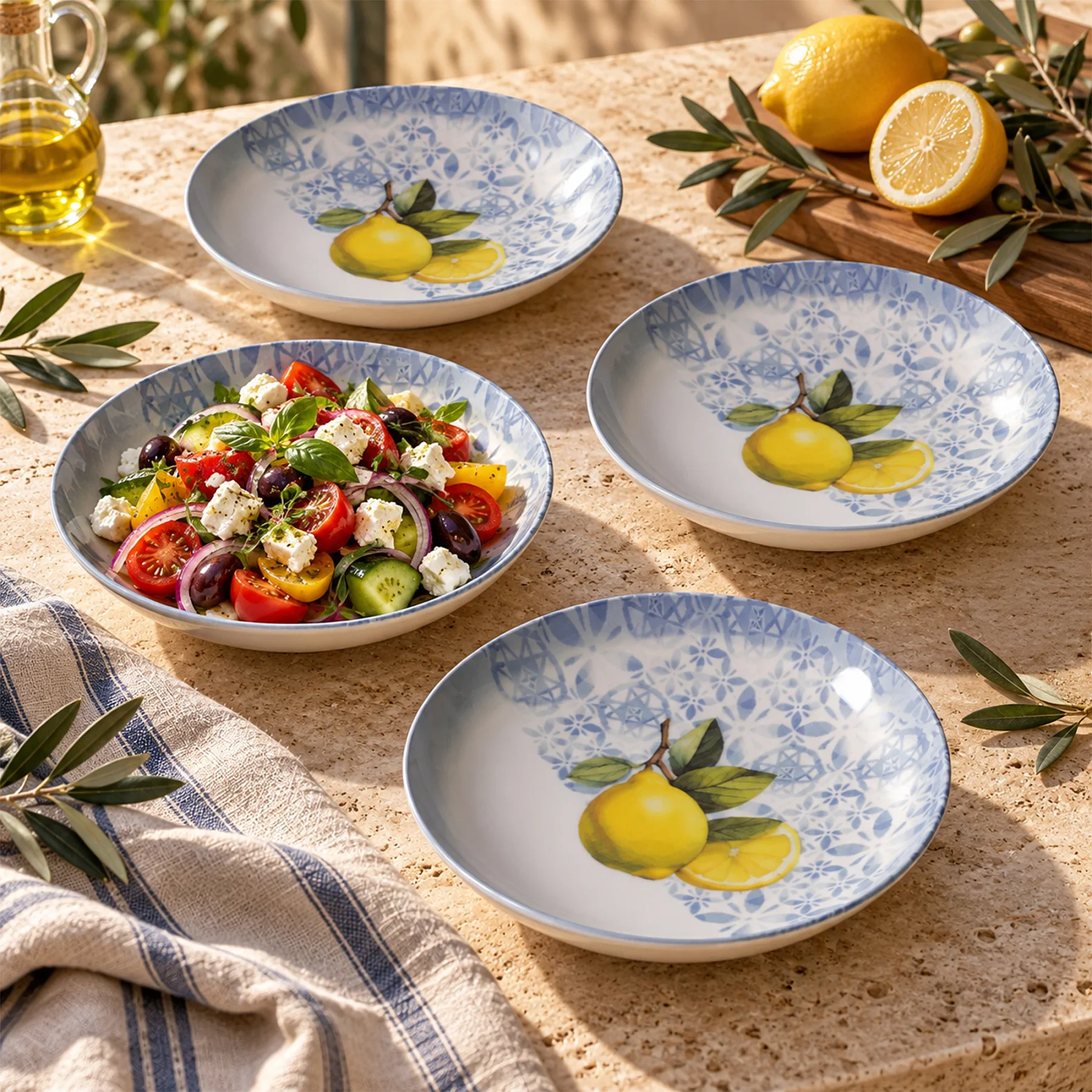 Camelia Limonlu 4'lü 20 cm Porselen Çukur Tabak Seti - 5