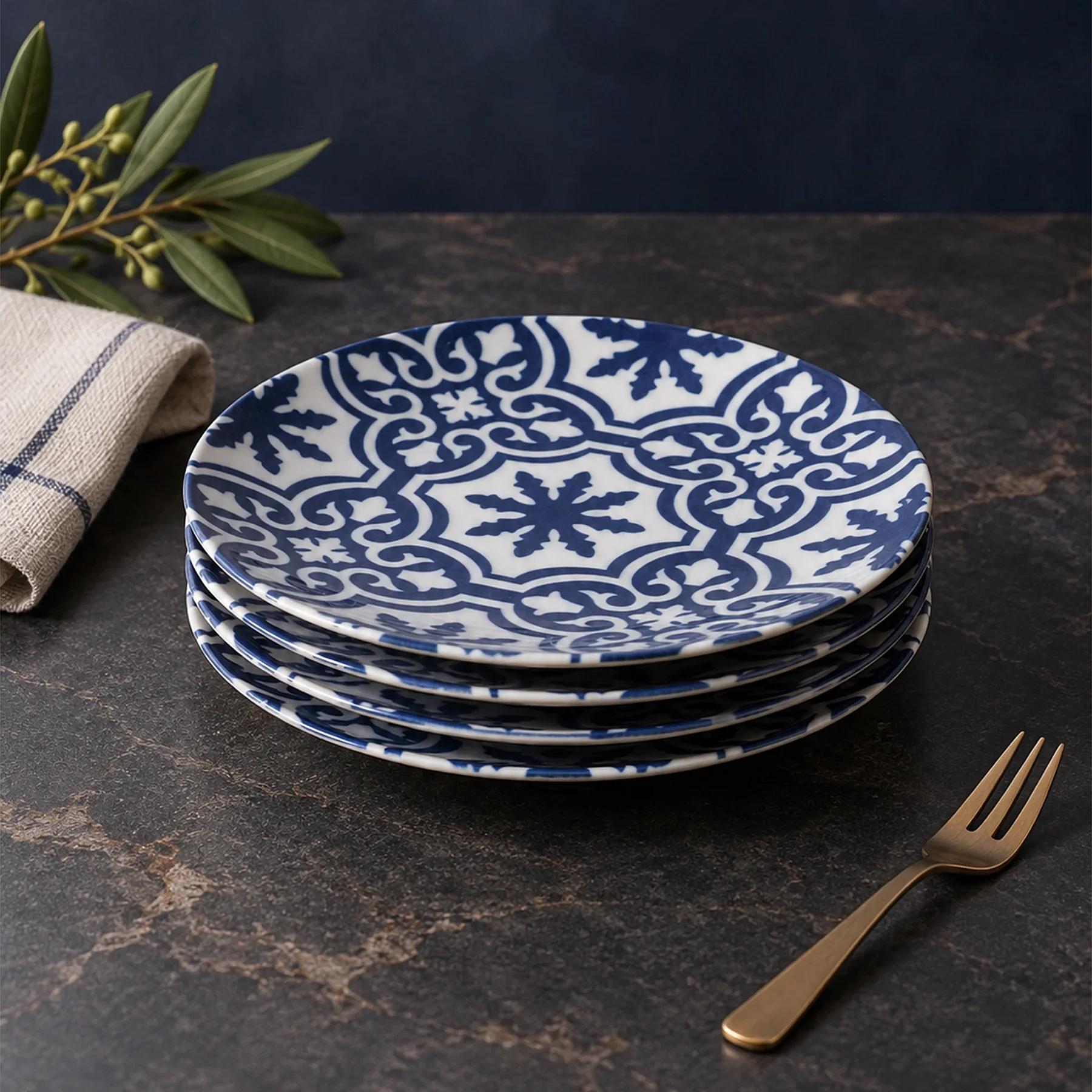 Çini Desenli 20 cm Düz Tabak 4 Parça - 1