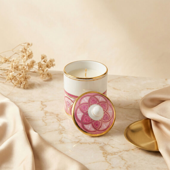 El Dekoru Altın Yaldızlı Kapaklı Porselen Mumluk & Dekoratif Kutu - 2