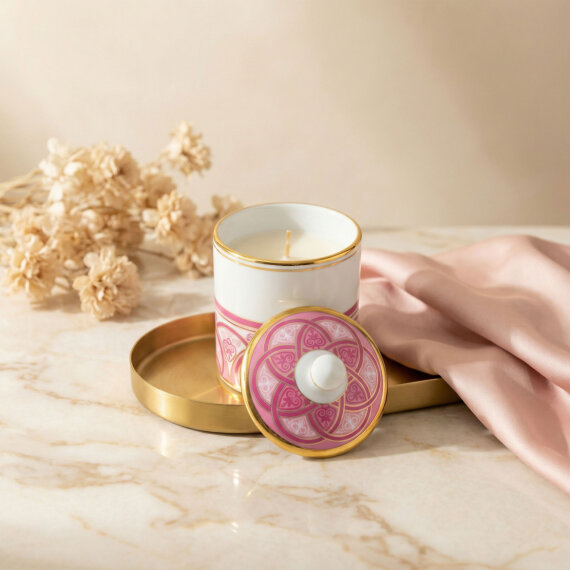 El Dekoru Altın Yaldızlı Kapaklı Porselen Mumluk & Dekoratif Kutu - 3