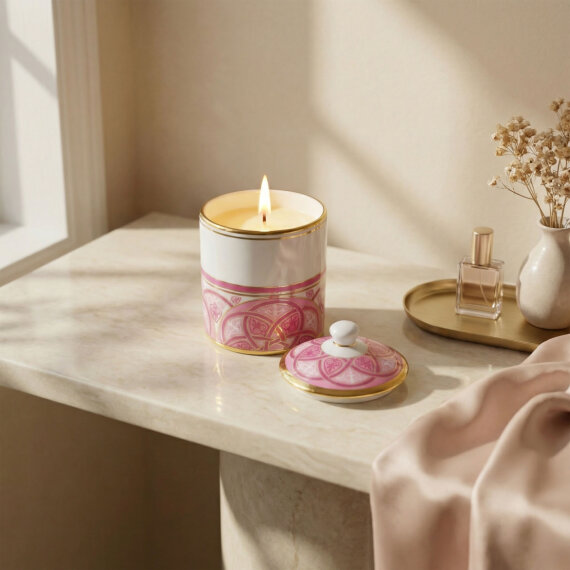 El Dekoru Altın Yaldızlı Kapaklı Porselen Mumluk & Dekoratif Kutu - 6