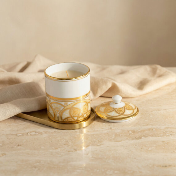 El Dekoru Altın Yaldızlı Kapaklı Porselen Mumluk & Dekoratif Kutu - 2