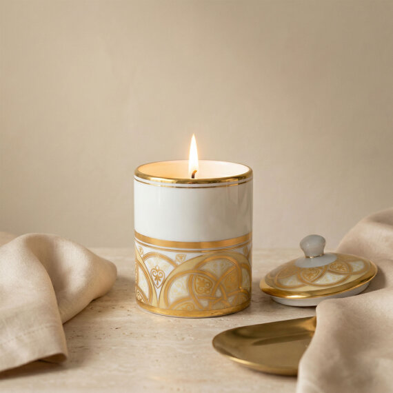 El Dekoru Altın Yaldızlı Kapaklı Porselen Mumluk & Dekoratif Kutu - 3