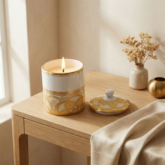El Dekoru Altın Yaldızlı Kapaklı Porselen Mumluk & Dekoratif Kutu - 4