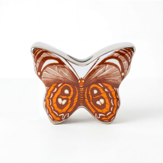 El Dekoru Kelebek Tasarımlı Dekoratif Porselen Vazo Turuncu 13x10 Cm - 2