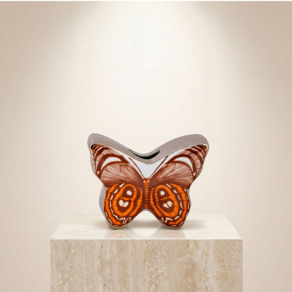 El Dekoru Kelebek Tasarımlı Dekoratif Porselen Vazo Turuncu 13x10 Cm - 3