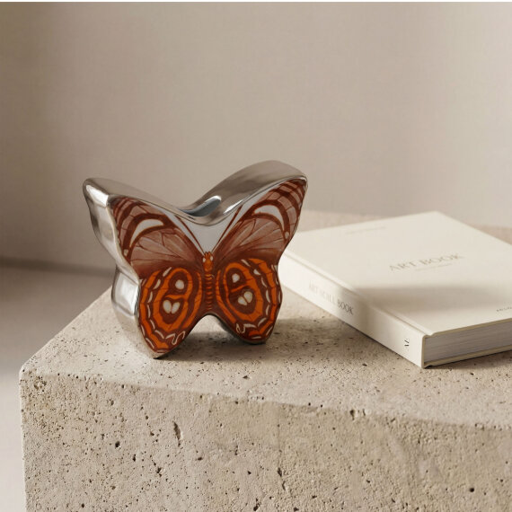 El Dekoru Kelebek Tasarımlı Dekoratif Porselen Vazo Turuncu 13x10 Cm - 4