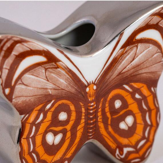 El Dekoru Kelebek Tasarımlı Dekoratif Porselen Vazo Turuncu 13x10 Cm - 5