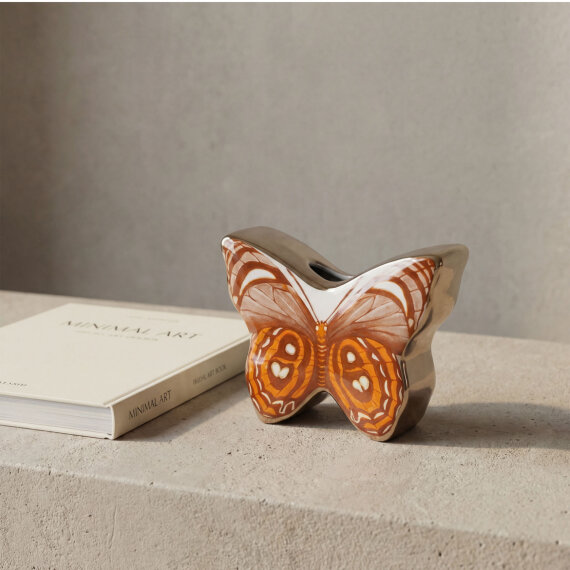 El Dekoru Kelebek Tasarımlı Dekoratif Porselen Vazo Turuncu 13x10 Cm - 6