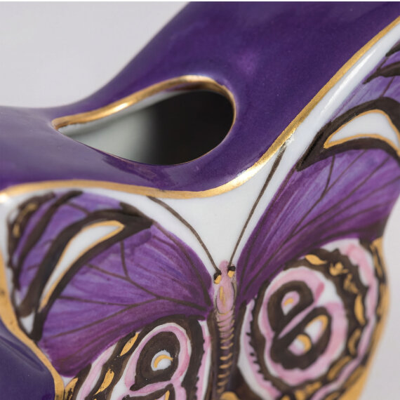 El Dekoru Kelebek Tasarımlı Dekoratif Porselen Vazo Mor 13x10 Cm - 2