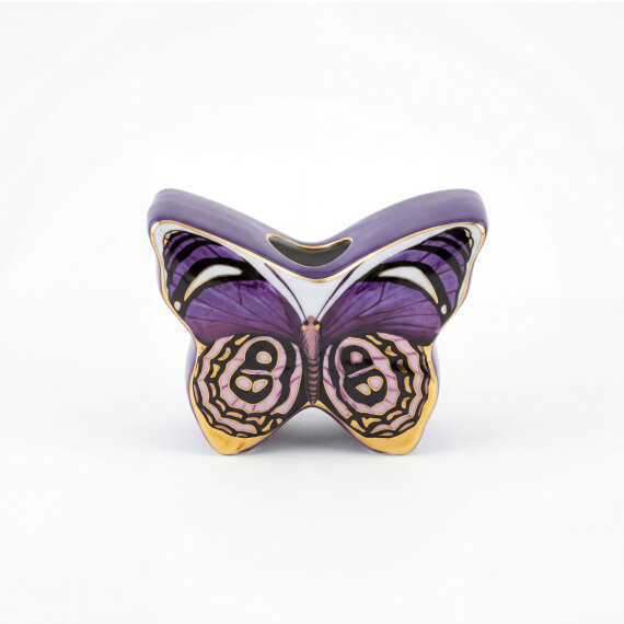 El Dekoru Kelebek Tasarımlı Dekoratif Porselen Vazo Mor 13x10 Cm - 5