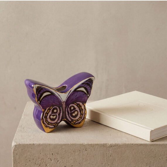 El Dekoru Kelebek Tasarımlı Dekoratif Porselen Vazo Mor 13x10 Cm - 7