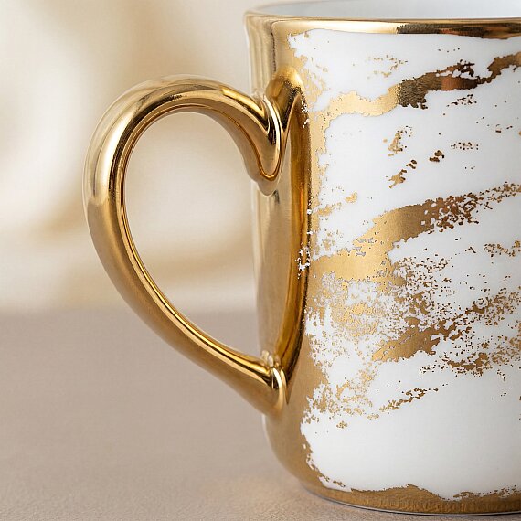 Gold Desenli Gold Kulplu Porselen Kupa - 5