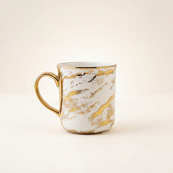 Gold Desenli Gold Kulplu Porselen Kupa - 6