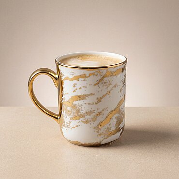 Gold Desenli Gold Kulplu Porselen Kupa - GÜRAL PORSELEN