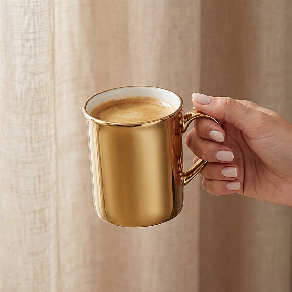 Gold Efekt Kaplama Porselen Kupa - 2