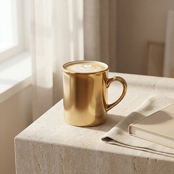 Gold Efekt Kaplama Porselen Kupa - 1