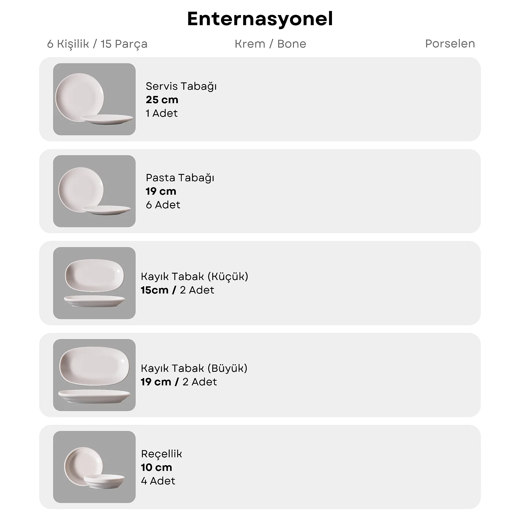 Enternasyonal 15 Parça Porselen Kahvaltı Takımı – 6 Kişilik Krem - 4