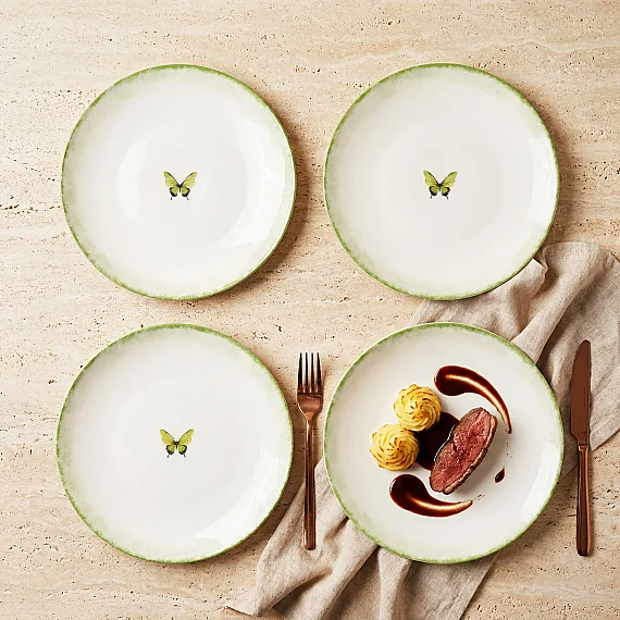 Flora Kelebek desenli 4'lü 20 cm düz tabak 4883 - 3