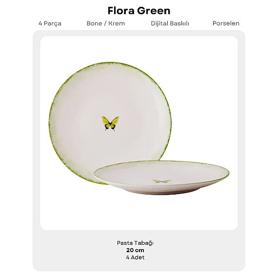 Flora Kelebek desenli 4'lü 20 cm düz tabak 4883 - 5