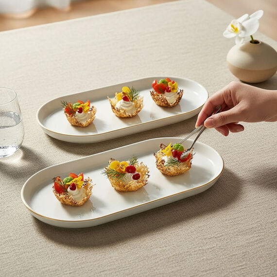 Bilbao 2 Parça 30x16 Cm Kayık Tabak Mat Altın File - 2