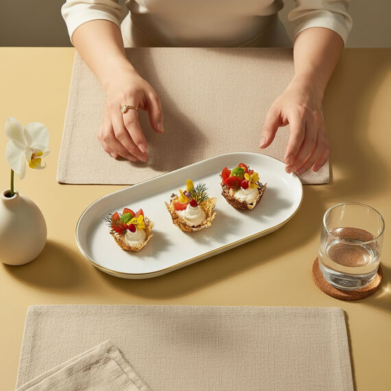 Bilbao 2 Parça 30x16 Cm Kayık Tabak Mat Altın File - 4