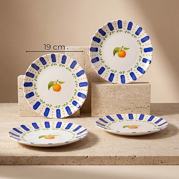 Kayısı Desenli 4'lü 19 cm Porselen Pasta Tabağı Seti - 2