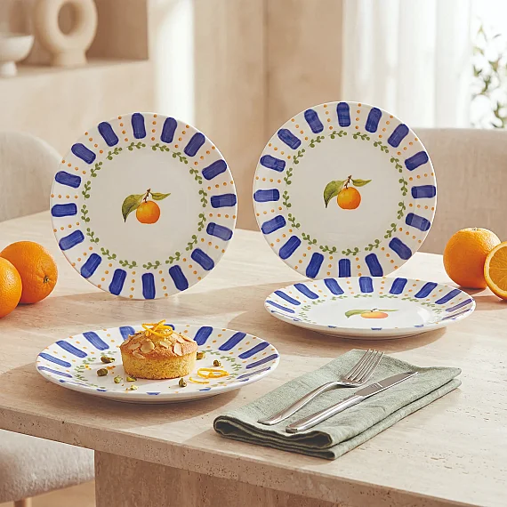 Kayısı Desenli 4'lü 19 cm Porselen Pasta Tabağı Seti - 1