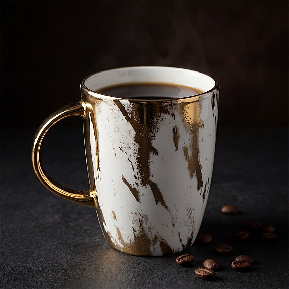 Gold Desenli Efekt Kaplama Porselen Kupa - 3