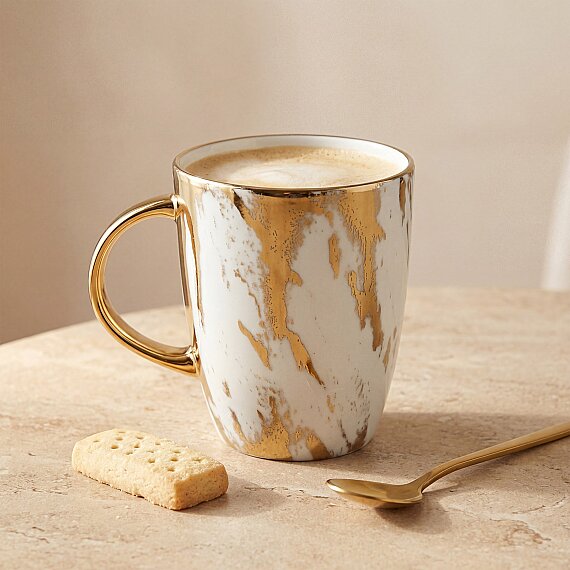 Gold Desenli Efekt Kaplama Porselen Kupa - 1