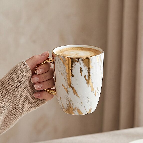 Gold Desenli Efekt Kaplama Porselen Kupa - 6