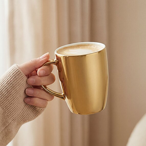 Gold Efekt Kaplama Porselen Kupa - 4