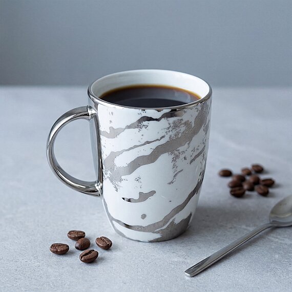 Gümüş Desenli Efekt Kaplama Porselen Kupa - 3